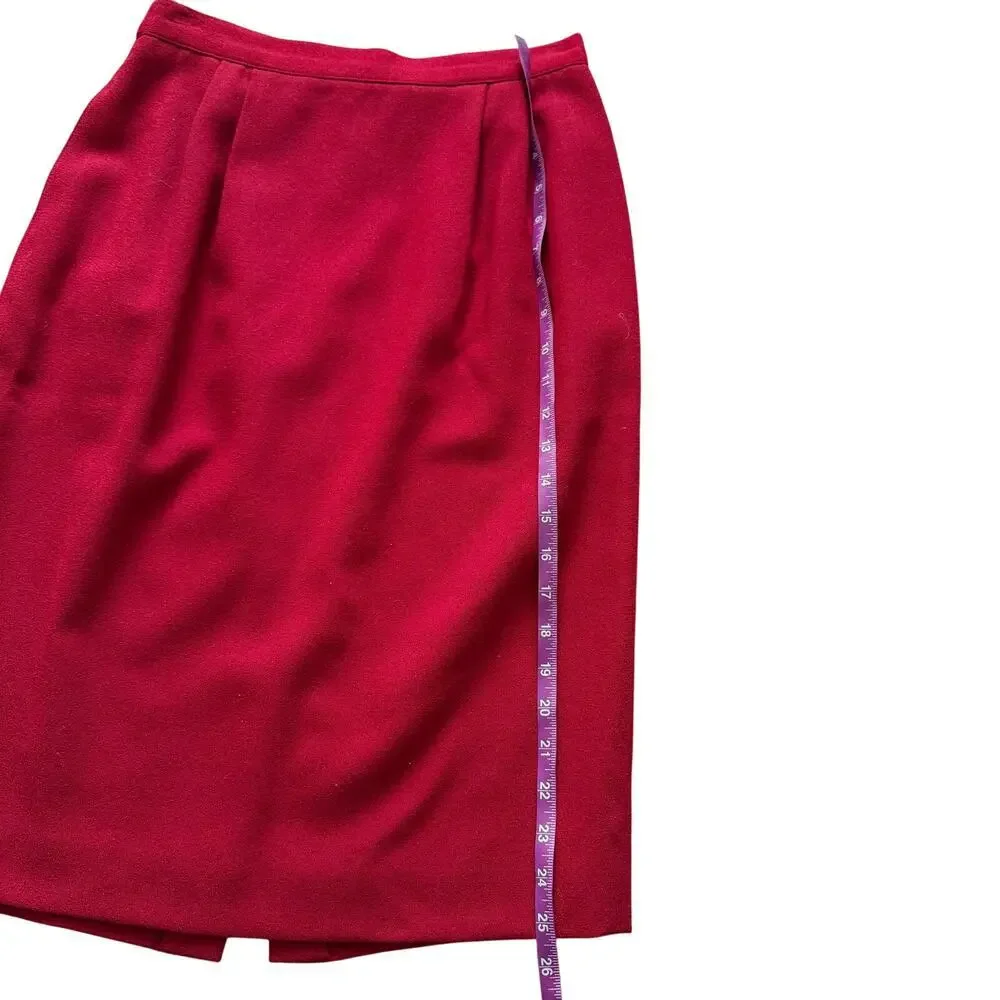 VTG Talbots 100%‎ Wool Skirt Women's Sz 6 8 10 Red Pencil straight Vintage Midi